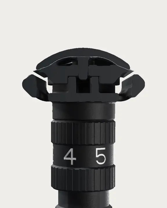 SETPOINT head seen from the side; the blade gap opens as the dial turns from 1 to 6